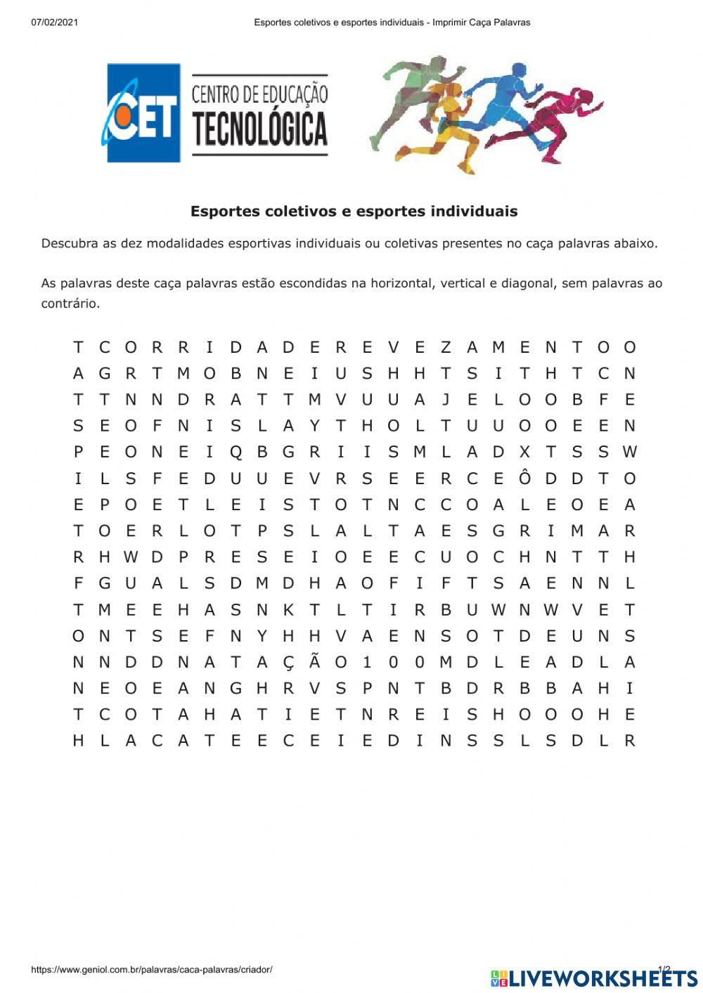 Esportes coletivos e esportes individuais