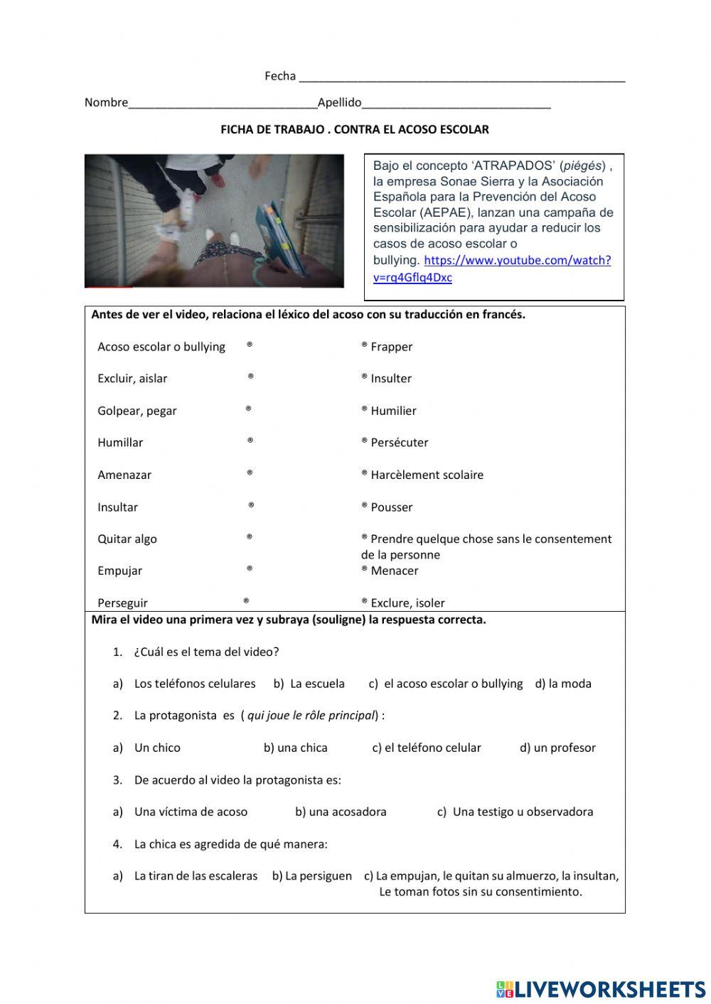 Ficha de trabajo del video Atrapados