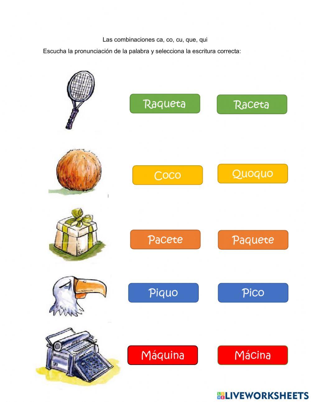 Combinaciones ca, co, cu, que , qui