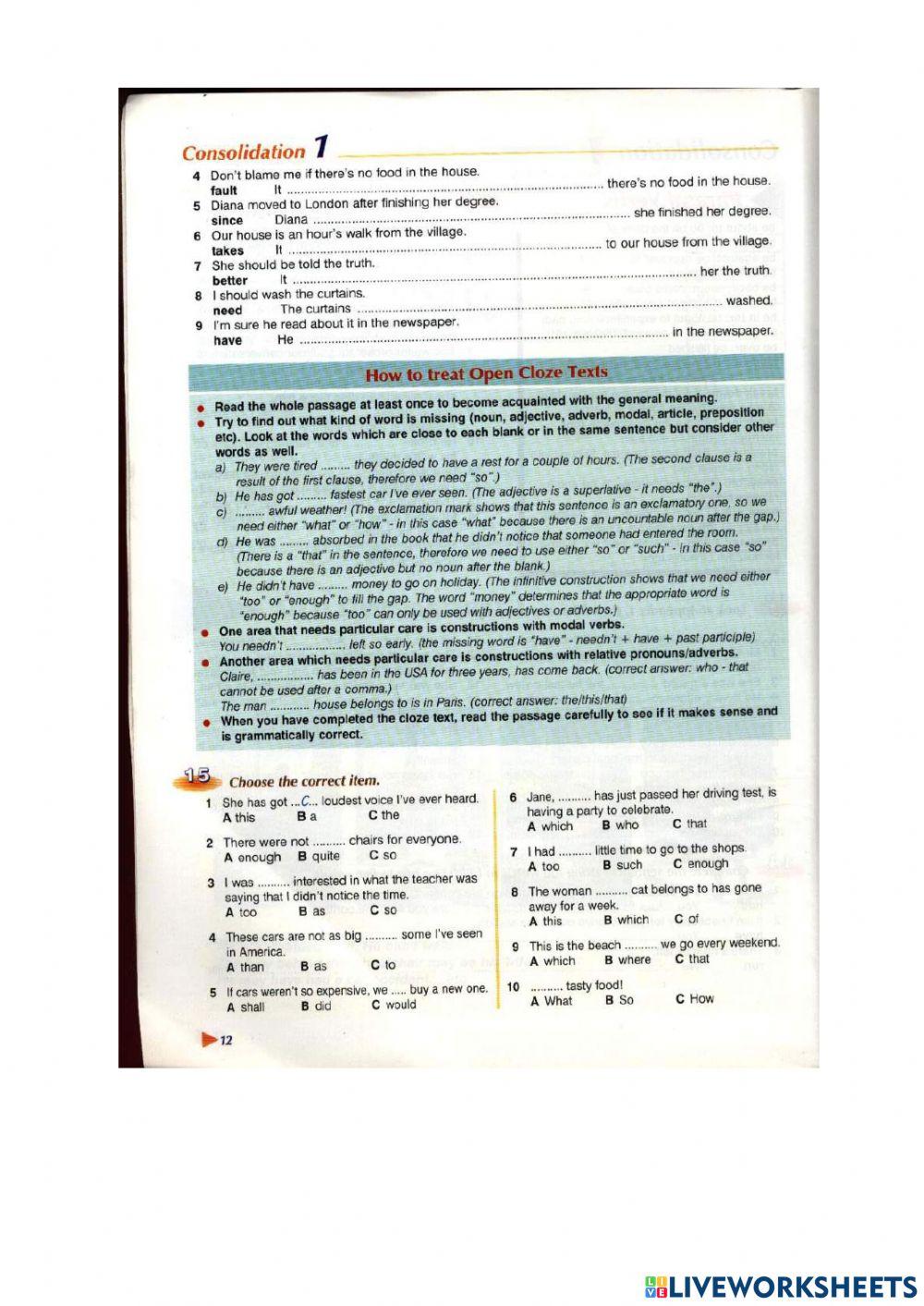 Fce use of english 1 consolidation 1 worksheet live worksheets