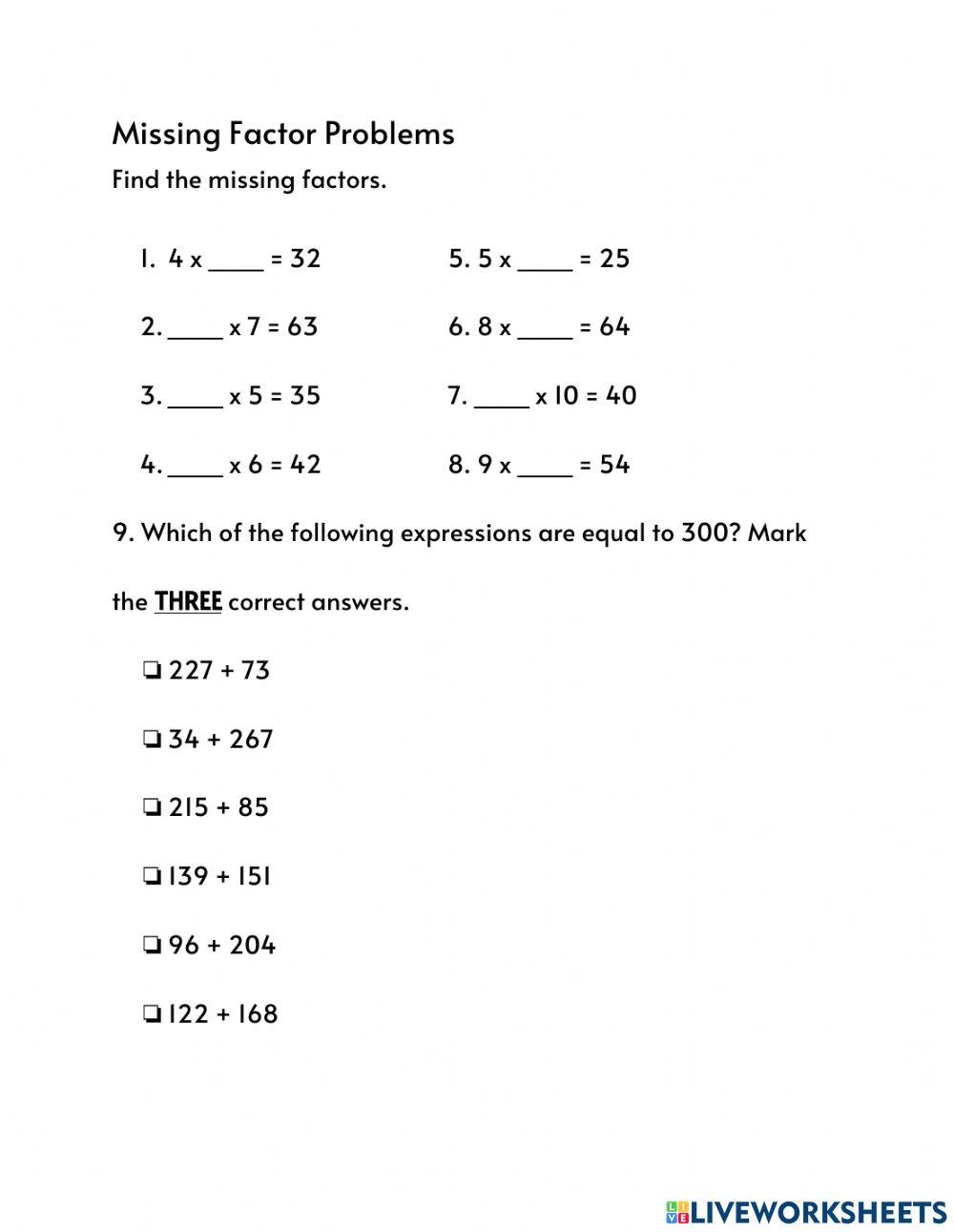 Missing Factor Problems