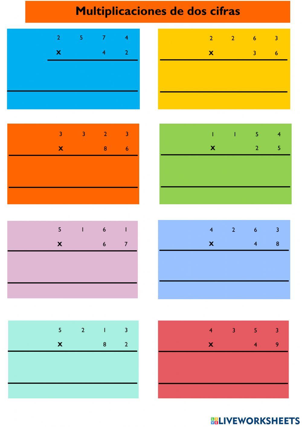 Multiplicaciones de dos cifras Multiplicaciones de dos cifras