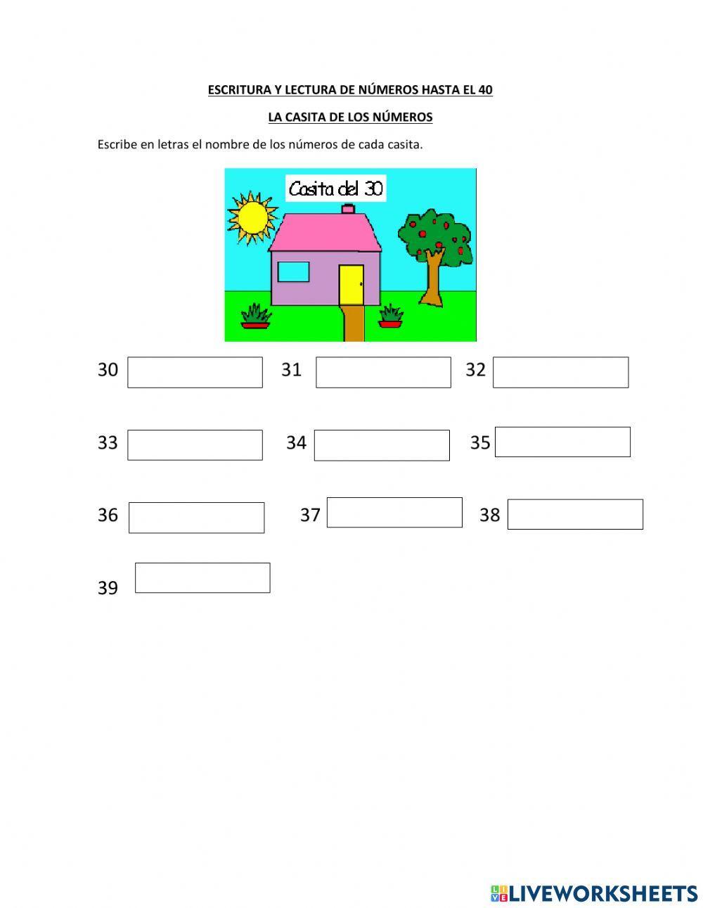Lectura y escritura de numeros del 30 al 50