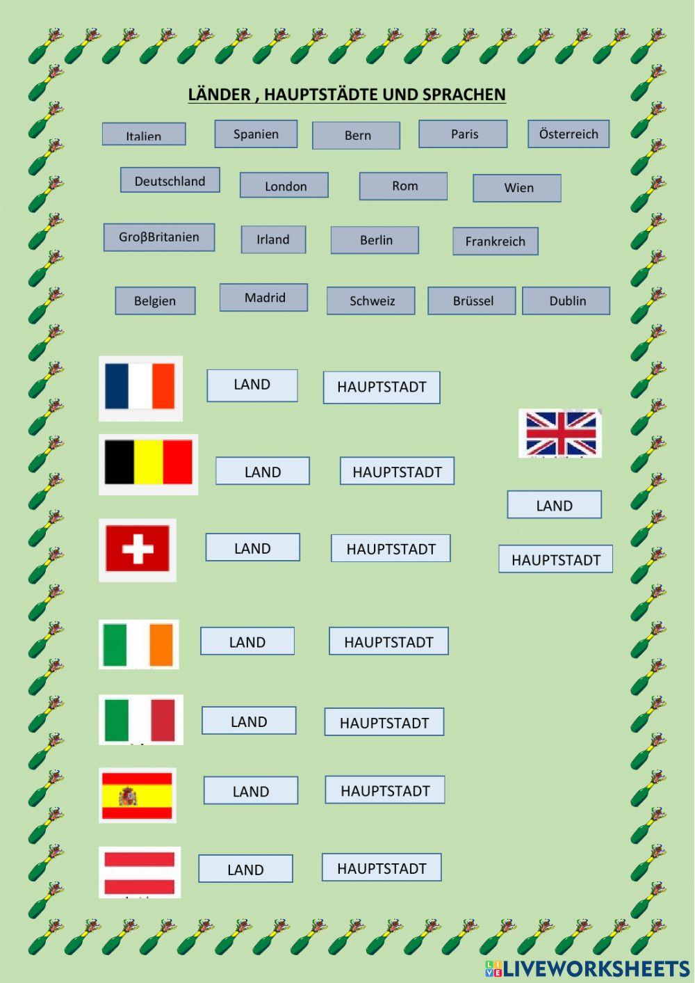 Länder, Hauptstädte und Sprachen