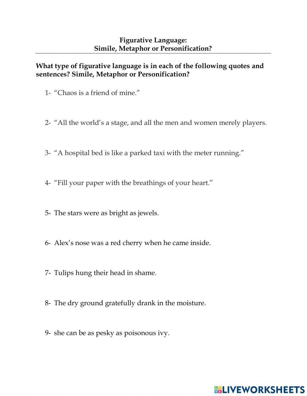 Figurative Lang Free Interactive Worksheets 702647