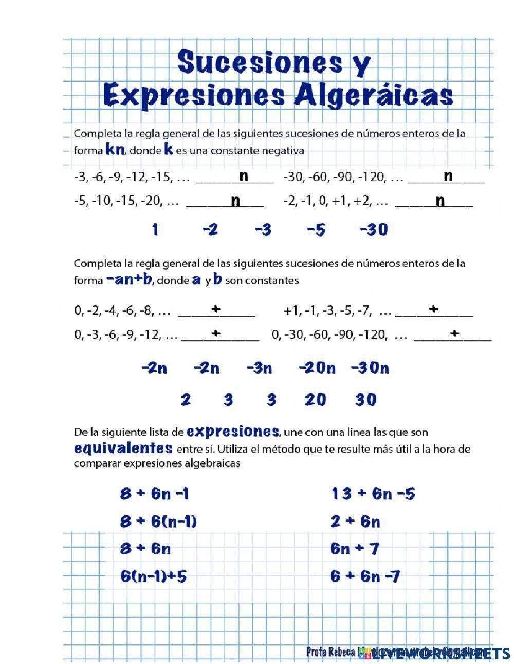 Sucesiones y Expresiones Algebraicas