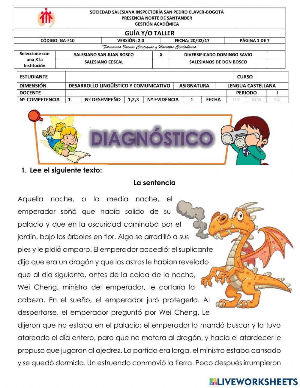 Prueba diagnóstica lenguaje
