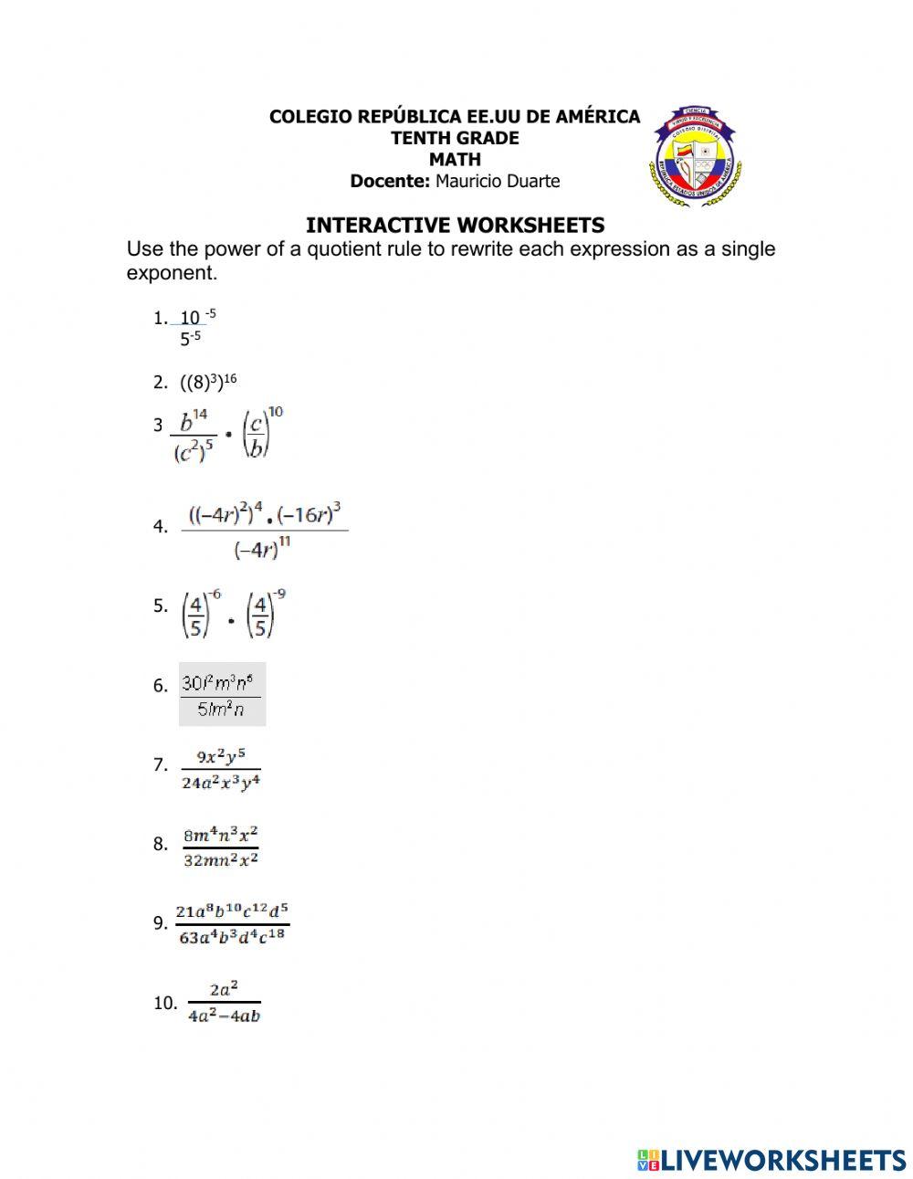 Interactive worksheets worksheet Live Worksheets