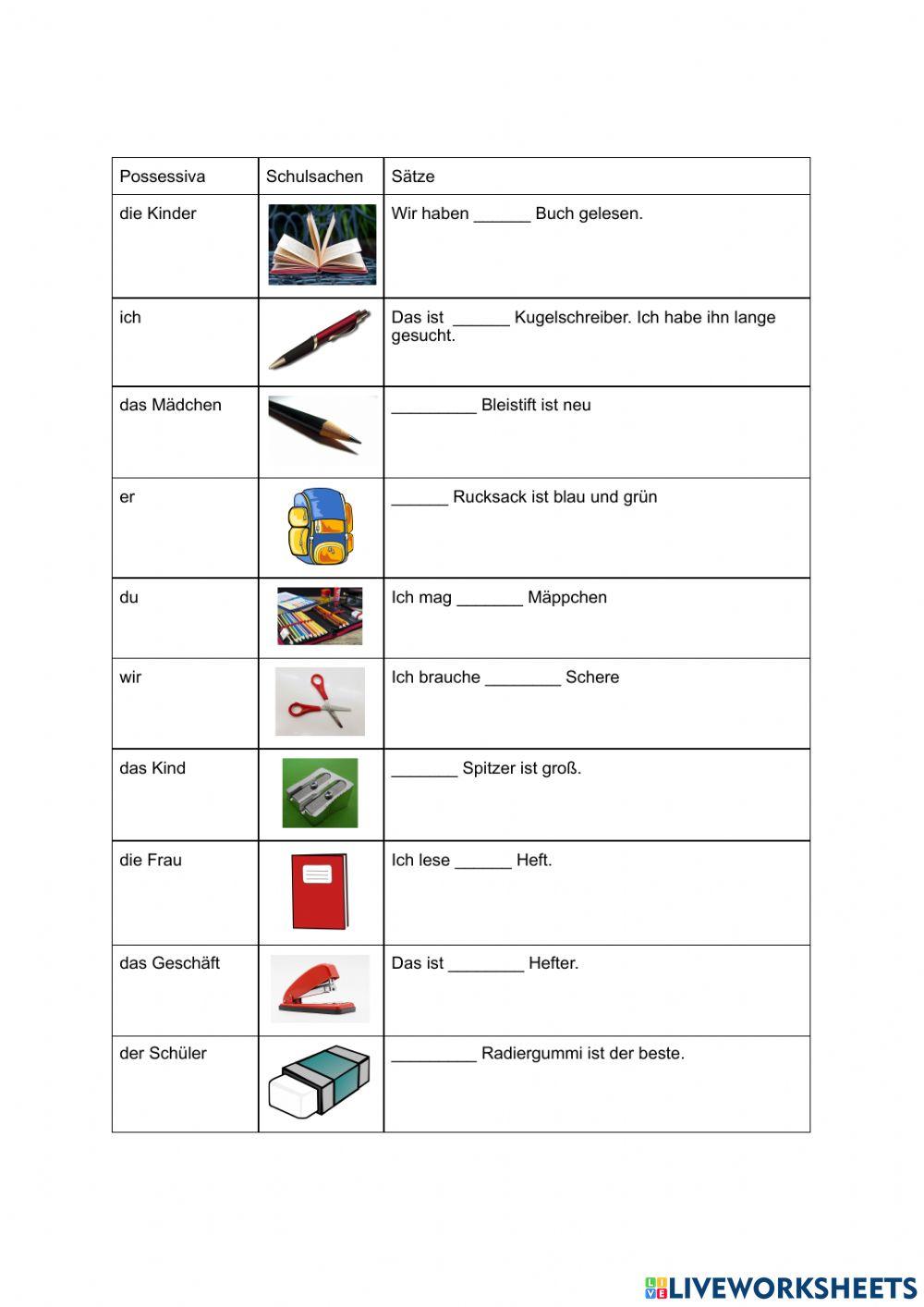 Possessiva und Schulsachen