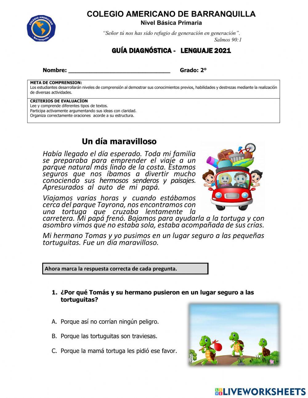 Ficha diagnóstica de lenguaje. 