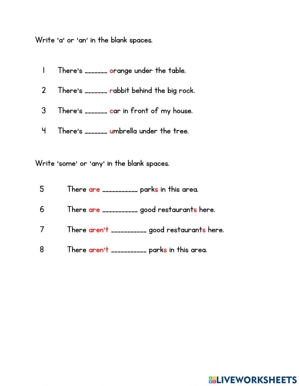 Differences of a, an, some, any