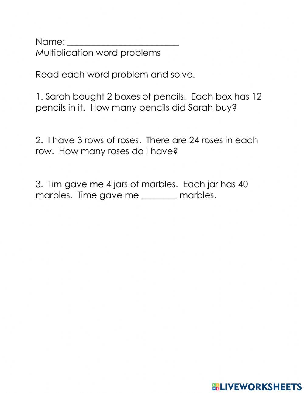 Multiplication Word Problems 703027 Laenrolle Live