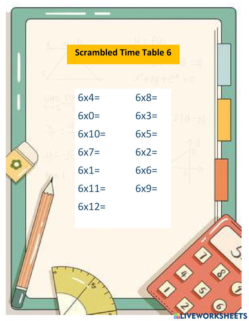 Time table 6 worksheet Live Worksheets