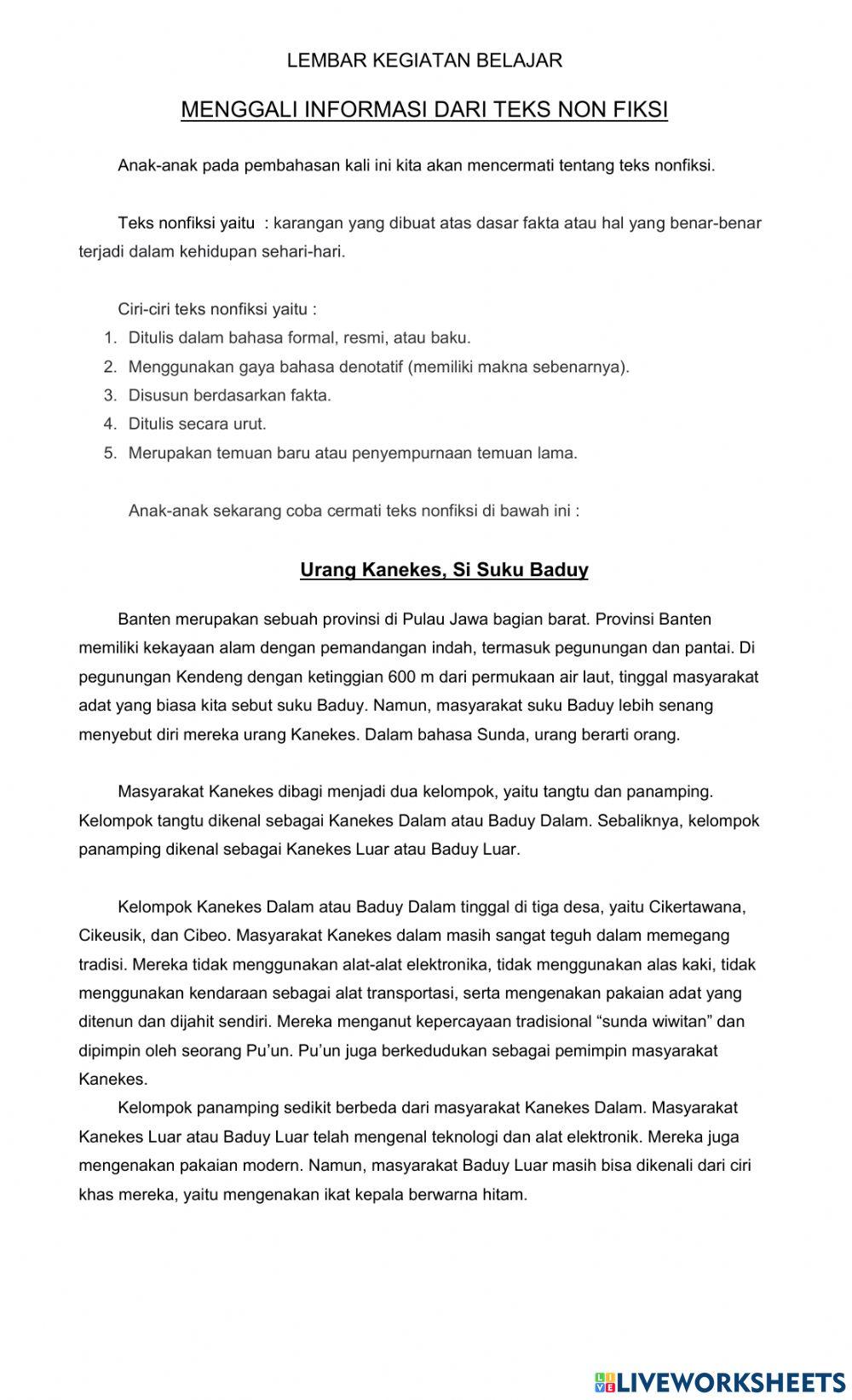 Lembar kegiatan belajar teks non fiksi