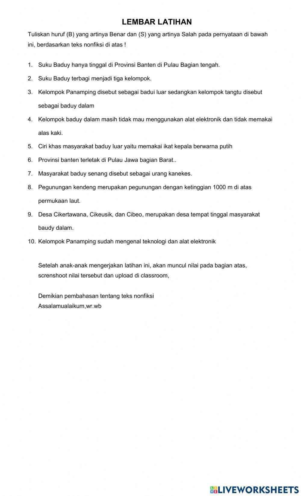 Lembar kegiatan belajar teks non fiksi