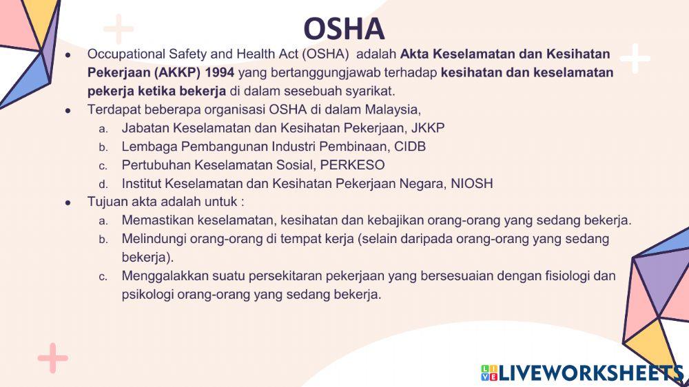 Sijil - Akta Berkenaan Keselamatan, Kesihatan Dan Kebersihan