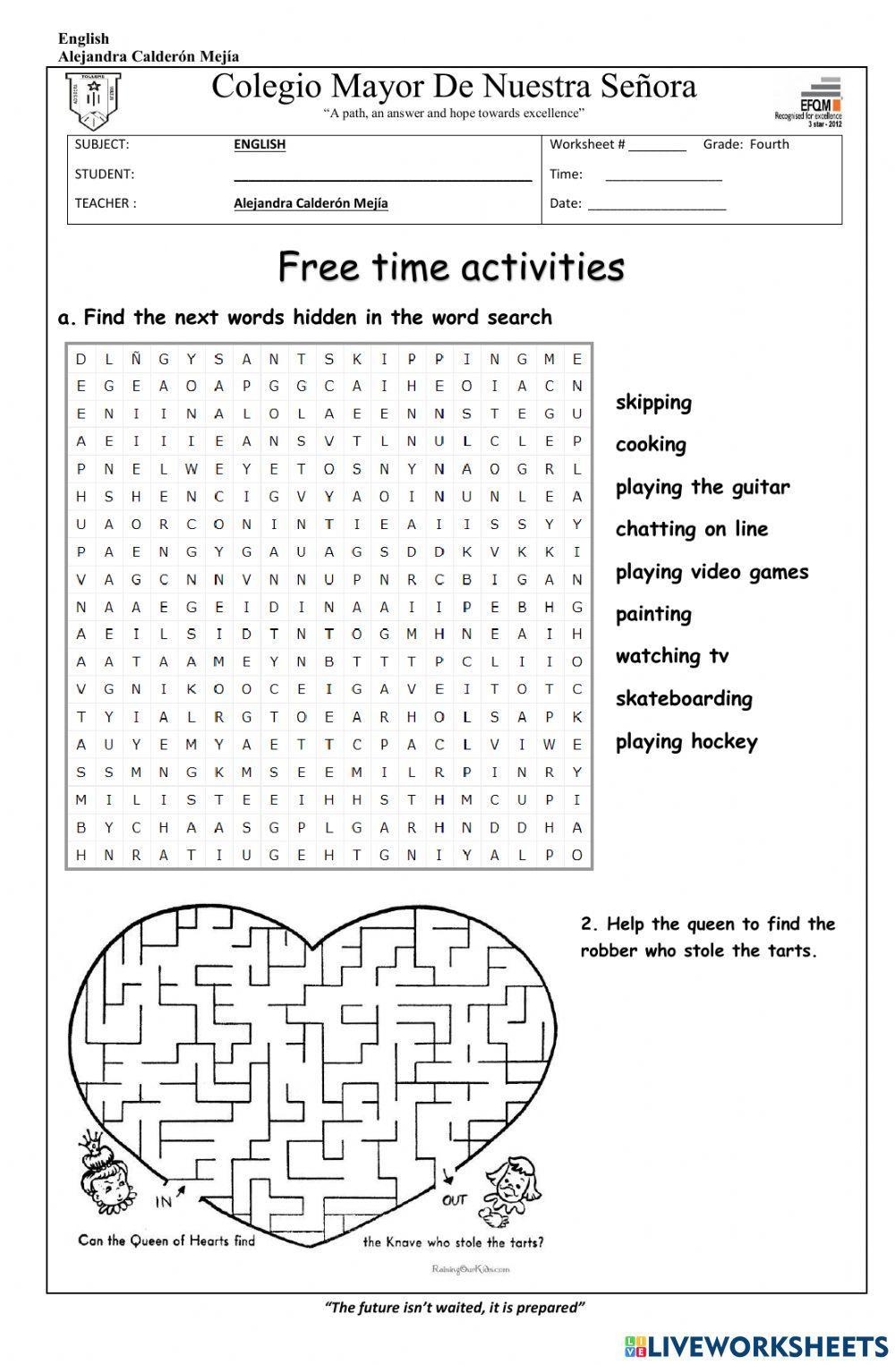 Free time activities online exercise for 4 | Live Worksheets