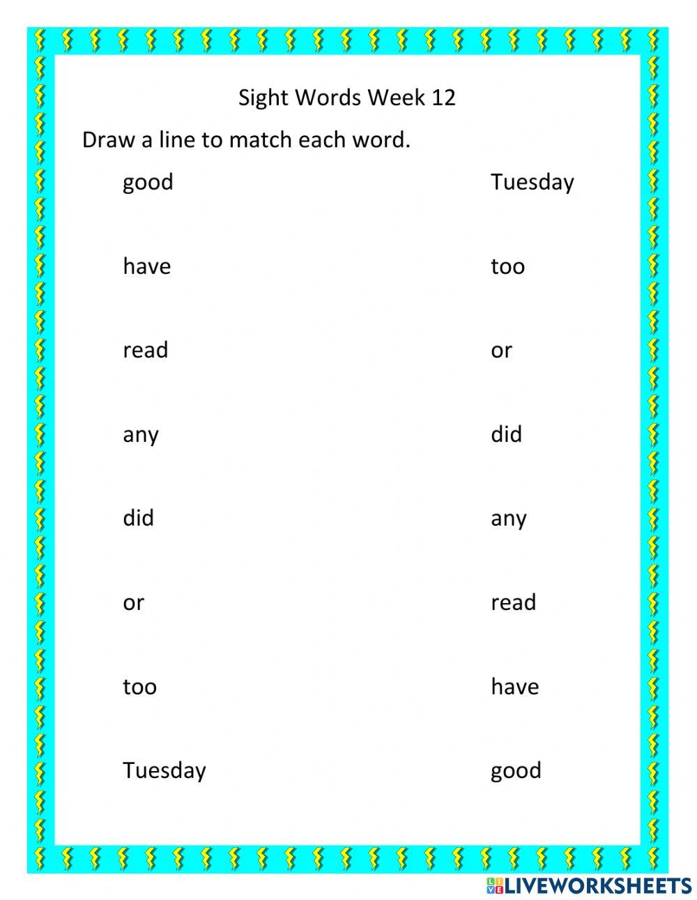 Sight Words Week 12
