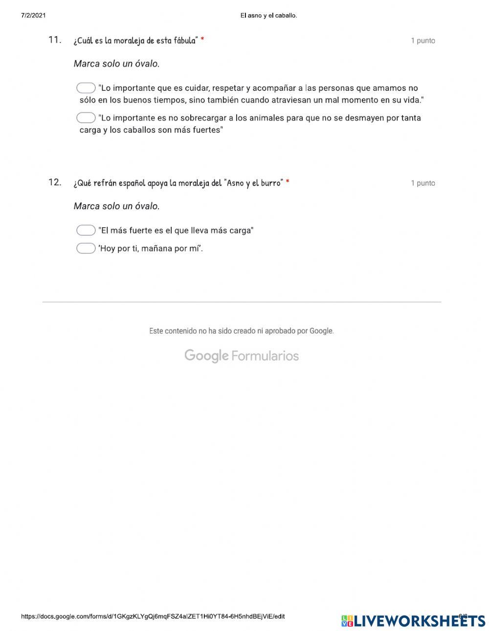 Fábula el asno y el caballo