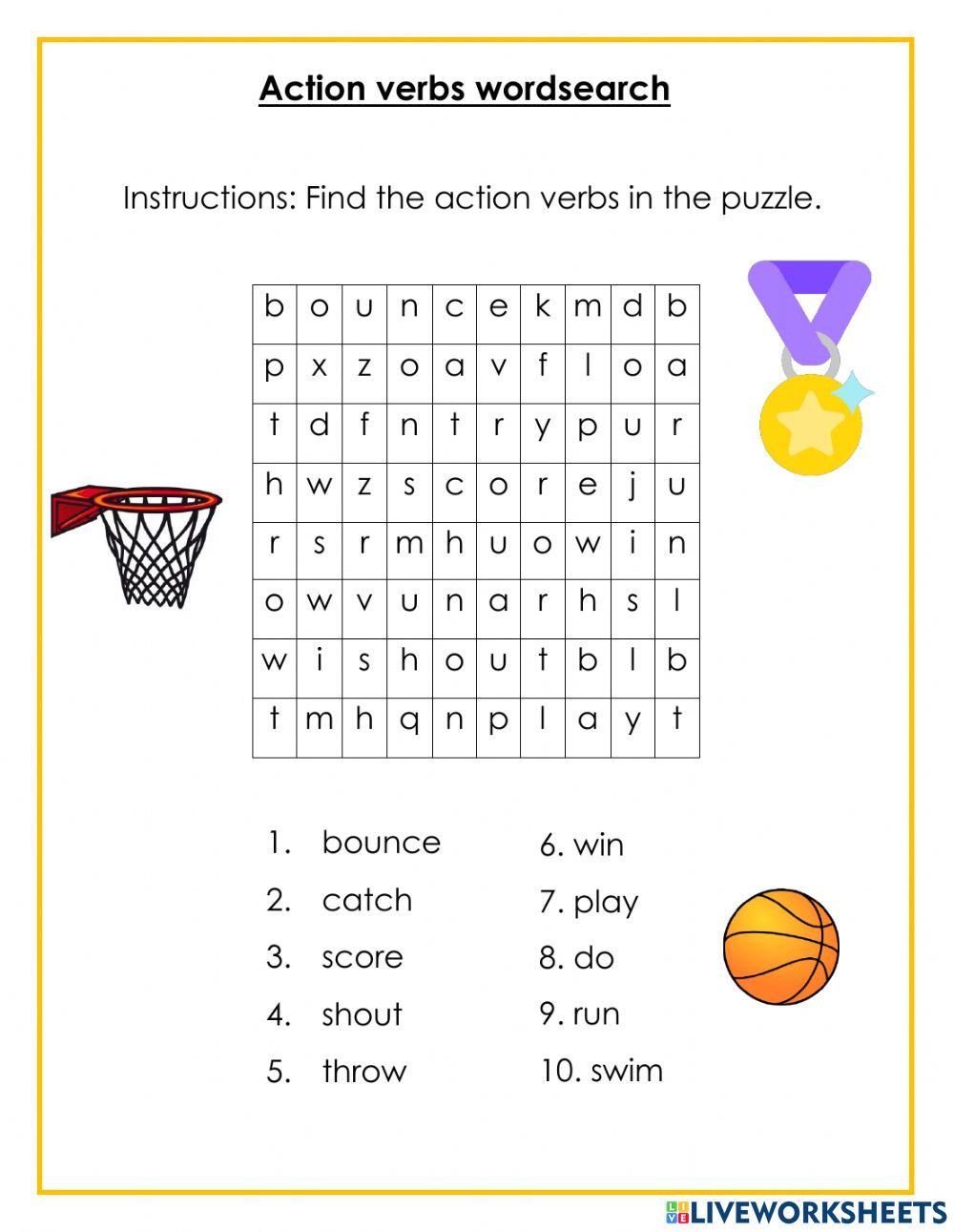 Action verbs wordsearch