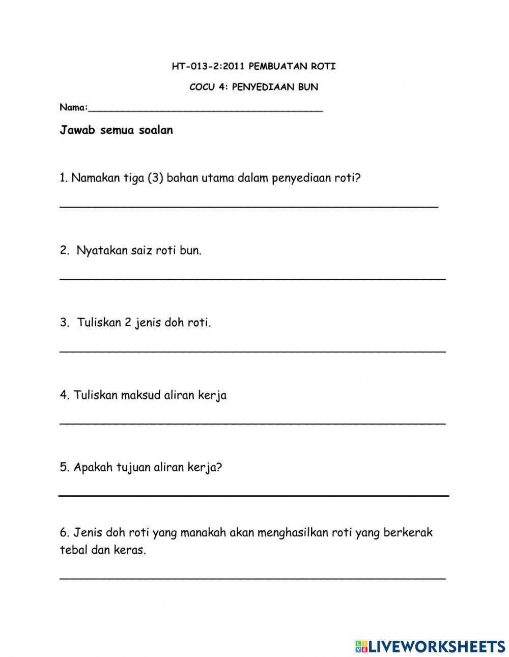 LATIHAN KERTAS PENERANGAN 1 PENYEDIAAN BUN