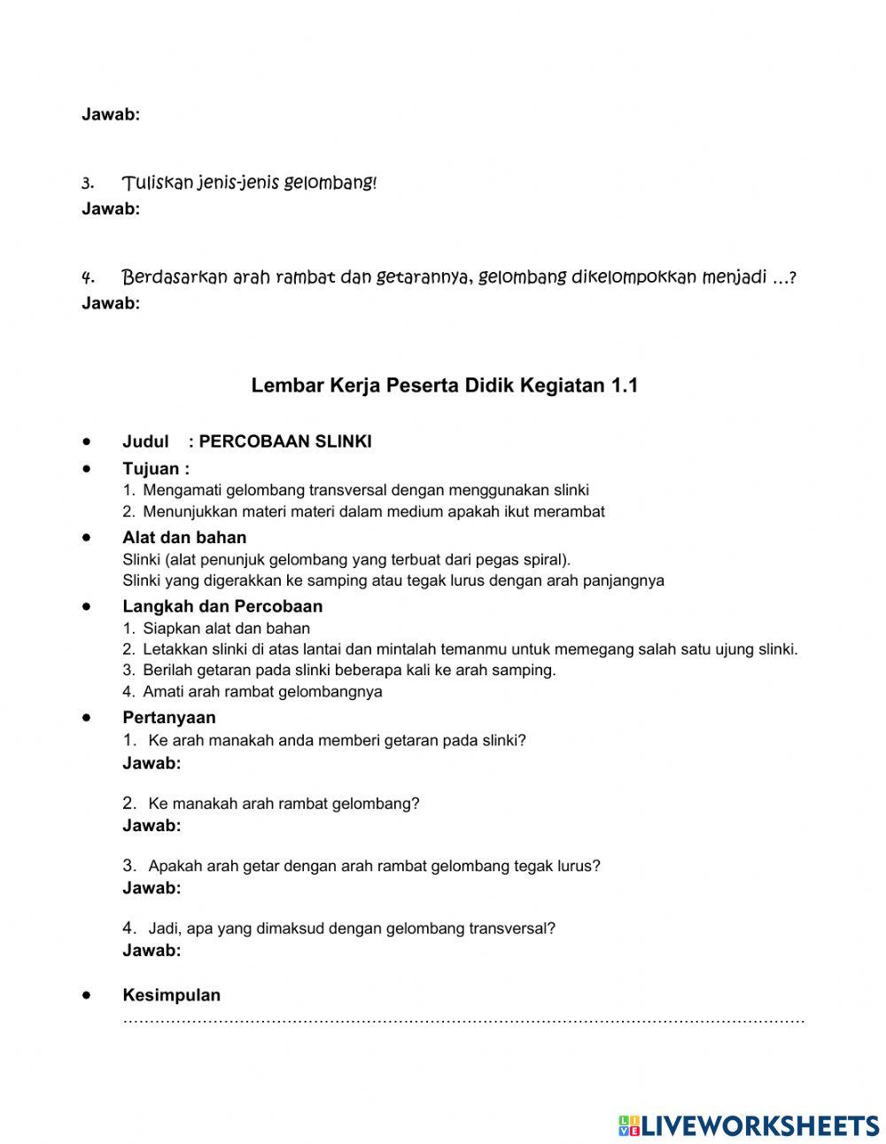 Lembar Kerja Peserta Didik Gelombang Mekani