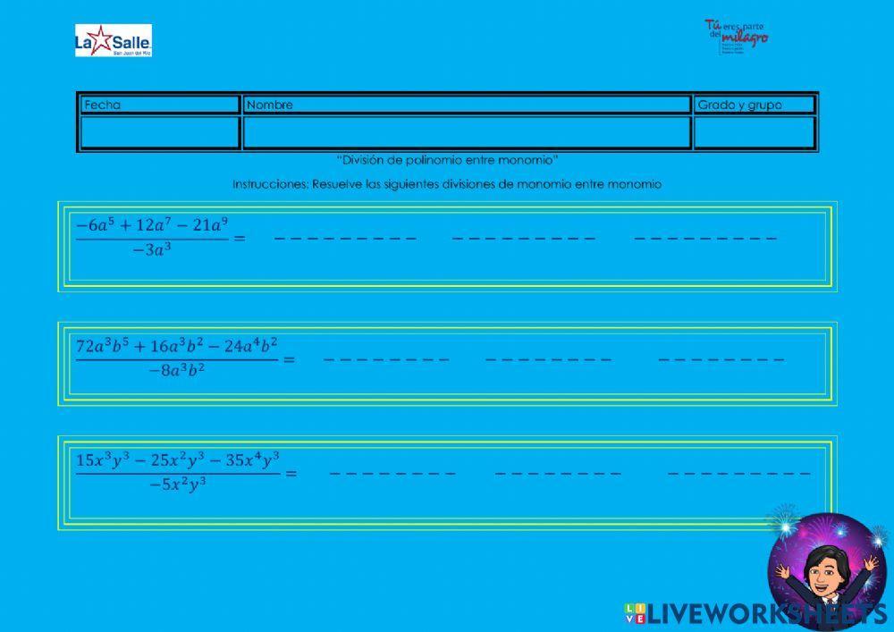División de polinomio entre monomio
