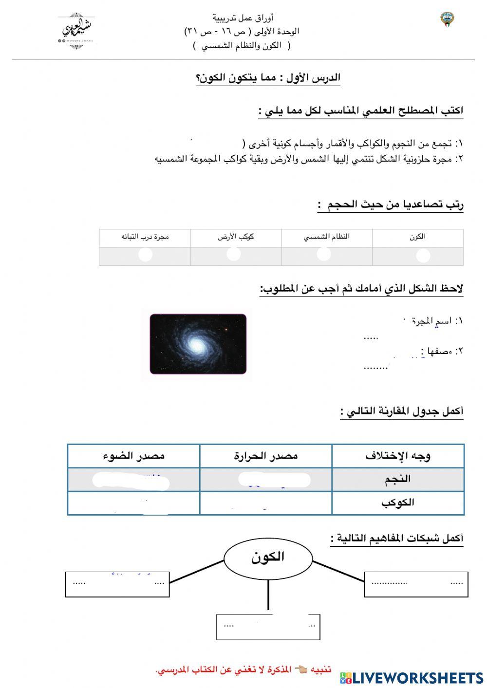الفصل الثامن : الفلك للصف السادس الفصل الدراسي الثاني