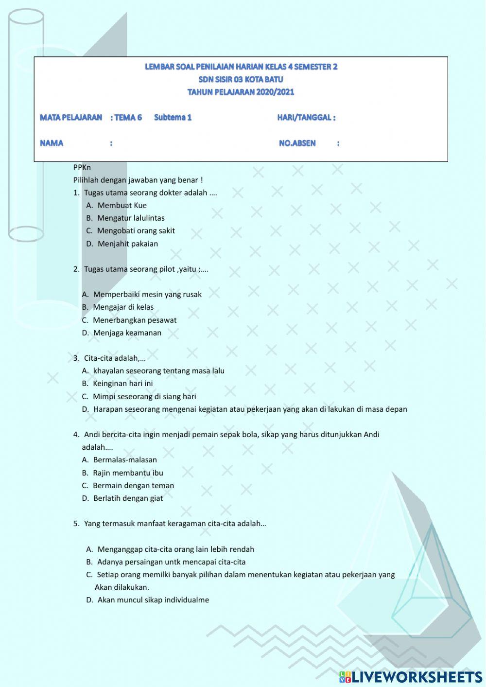 Penilaian Harian Tema 6 Subtema1