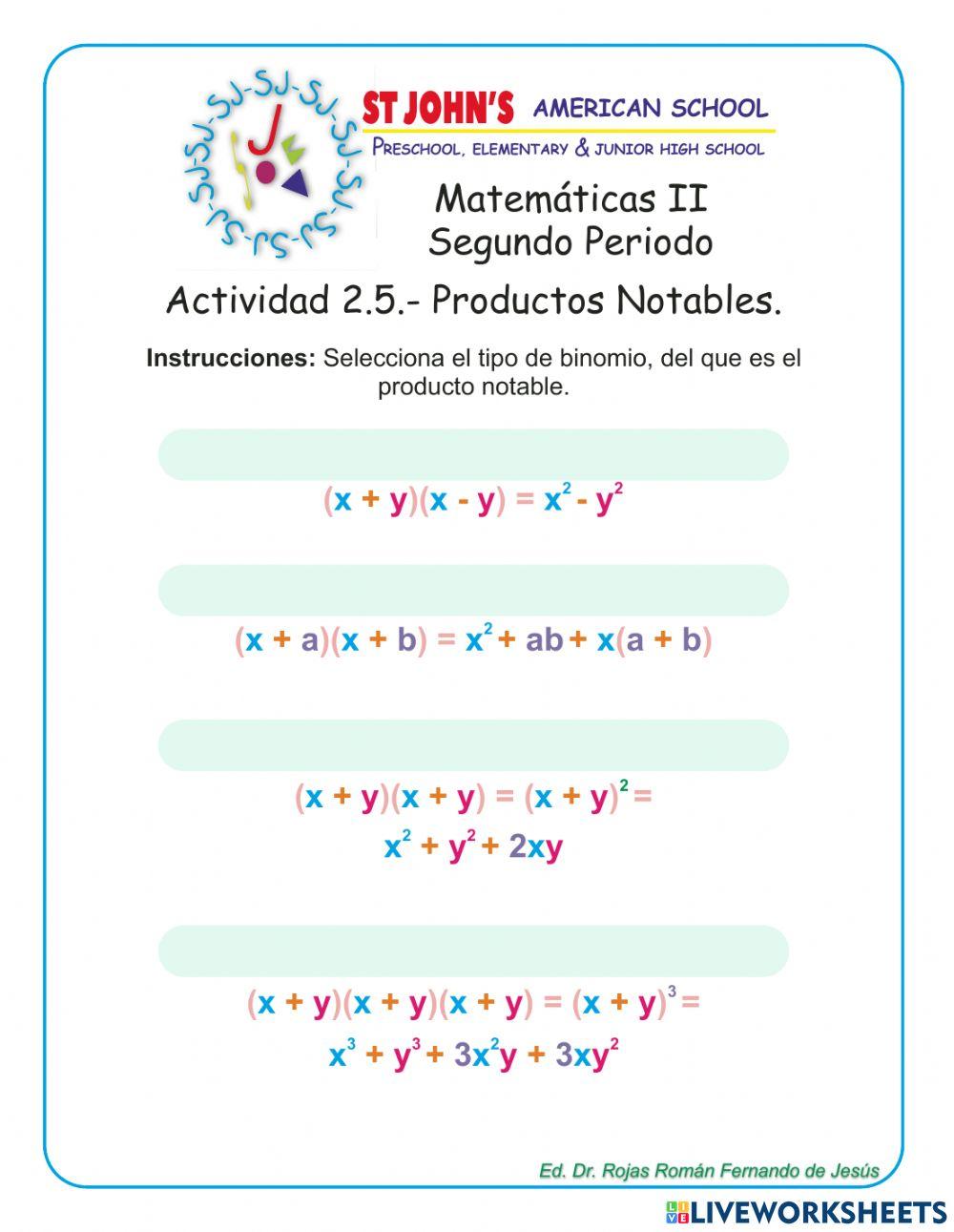 Productos notables Productos notables