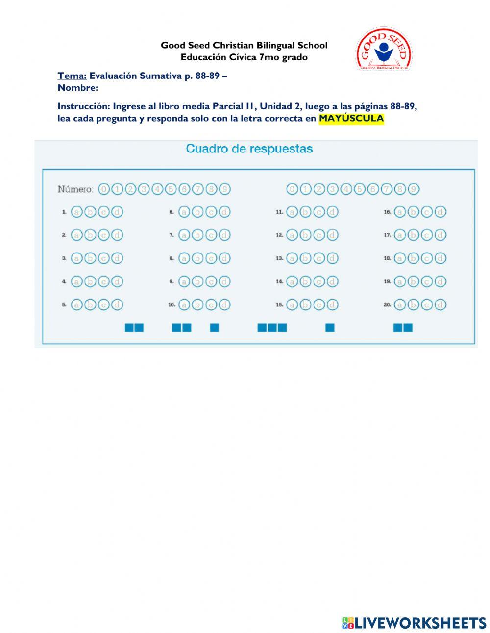 Evaluación sumativa p. 88-89