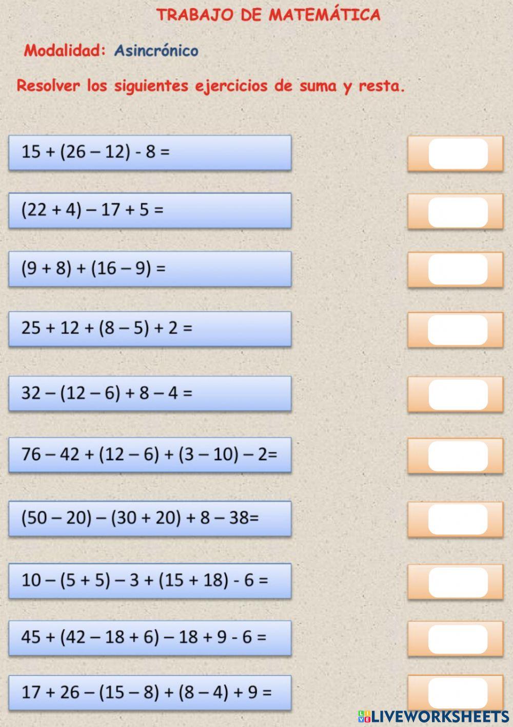 Suma y resta con números enteros (modificada)