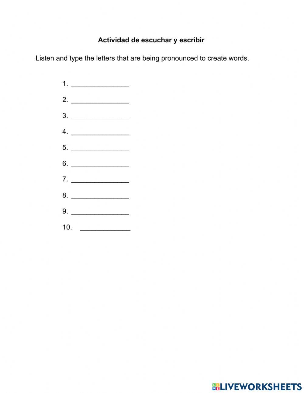 Dictado: Palabras-el alfabeto