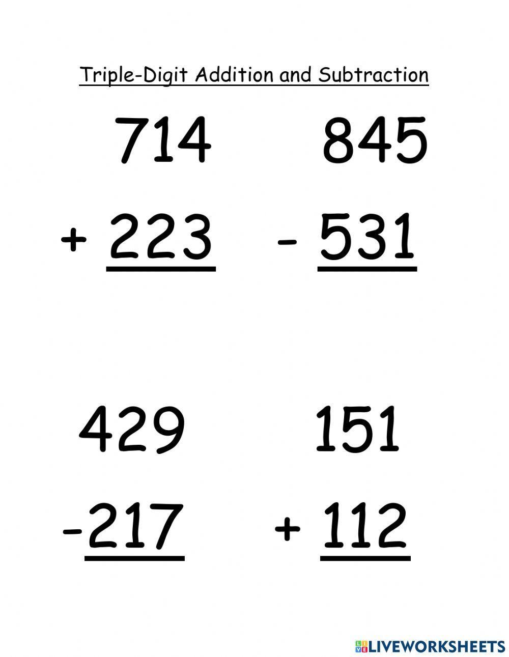 Three Digit Addition and Subtration No ReGrouping