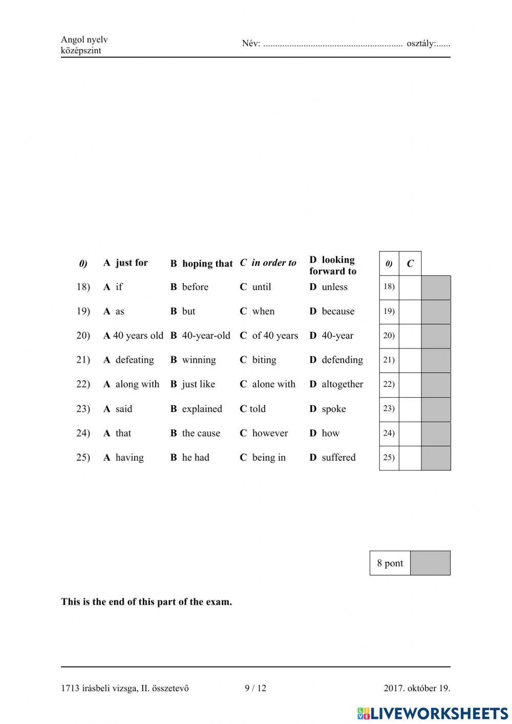 Matura B1 Use of English gap filling (given words)