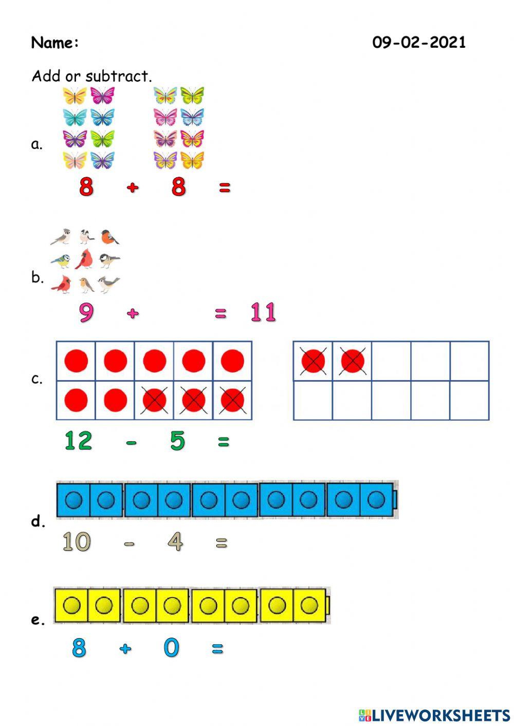 Add and Subtract online exercise | Live Worksheets
