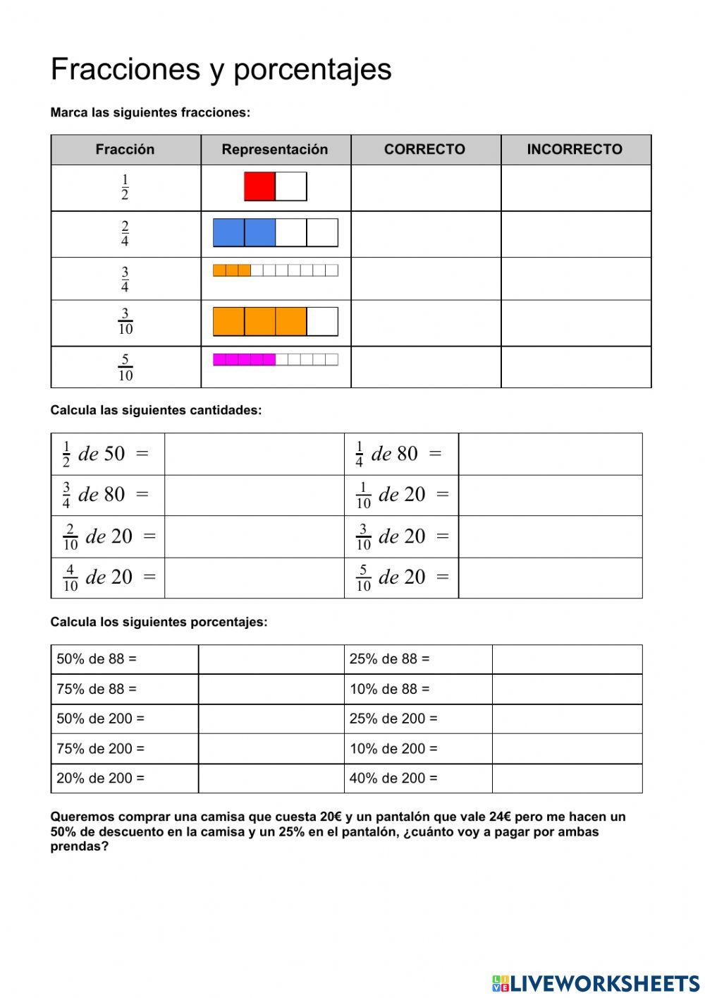 Fracciones y porcentajes
