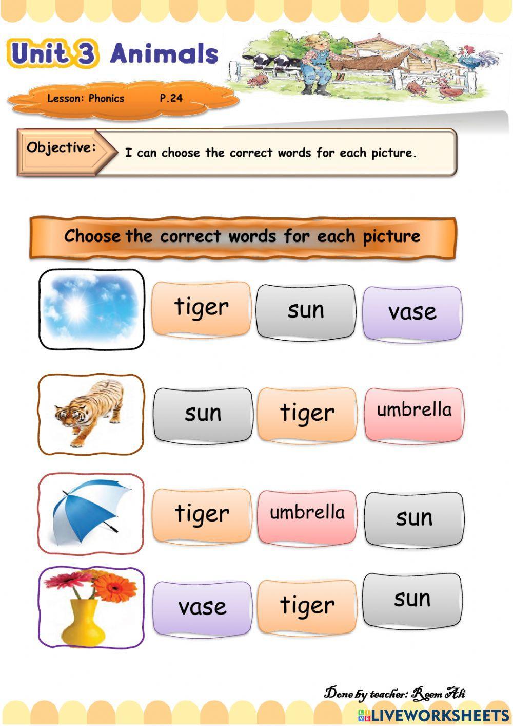 We Can2 U3 L4:  I can choose the correct words for each picture.