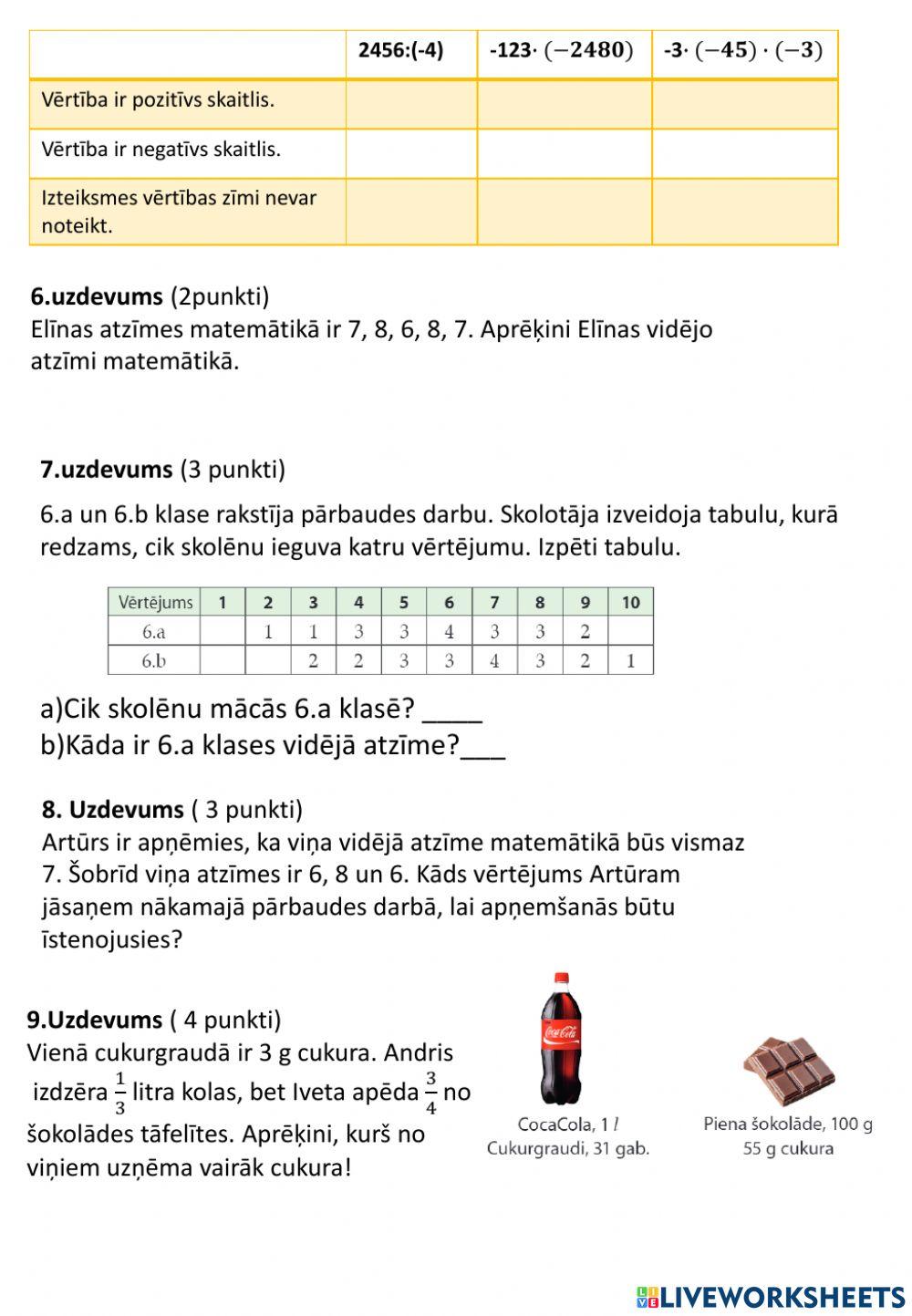 Pārbaudes darbs 6.klasei -