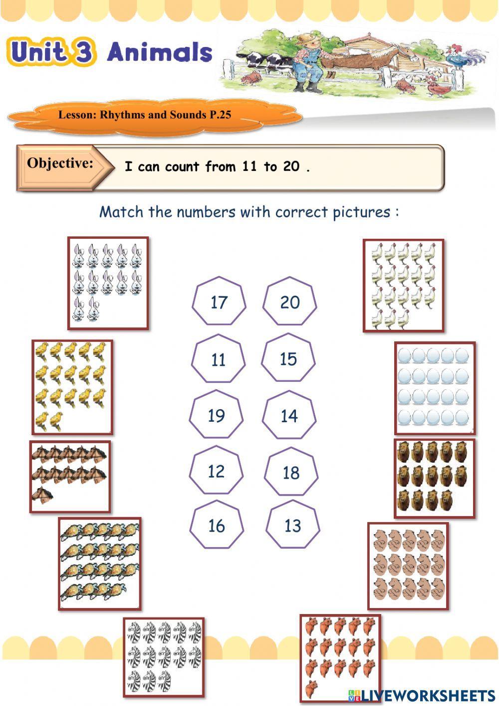 Animals worksheet - count numbers