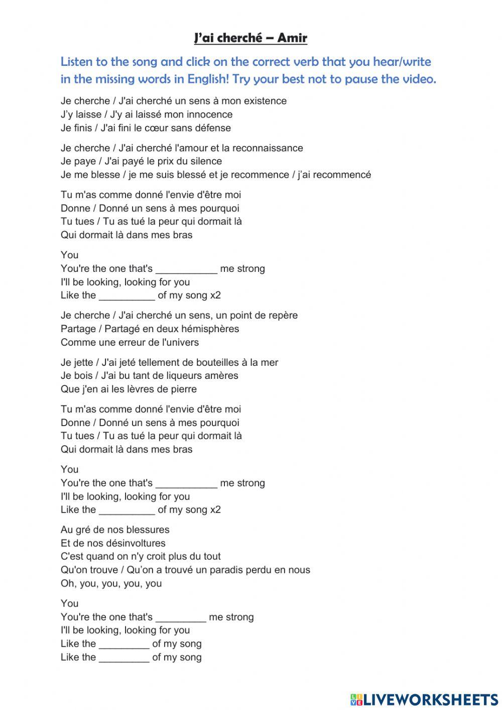 J'ai cherché gap fill