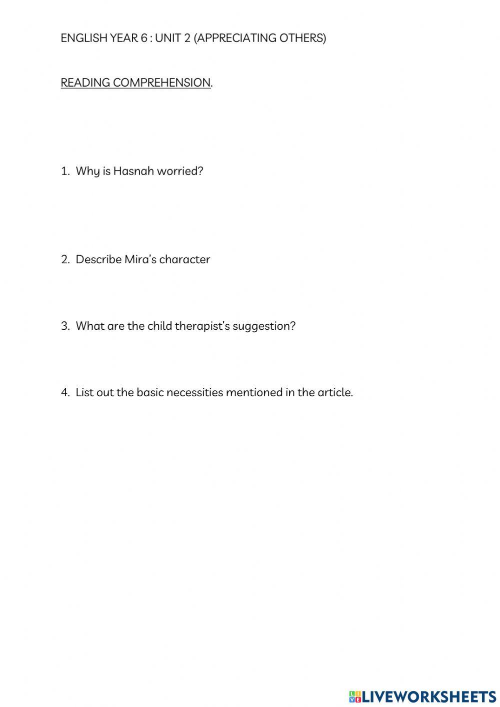 English year 6 unit 2: appreciating others