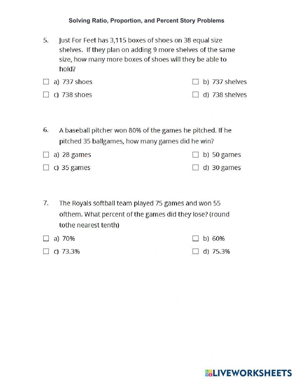 Solving Ratio, Proportion, and Percent Story Problems