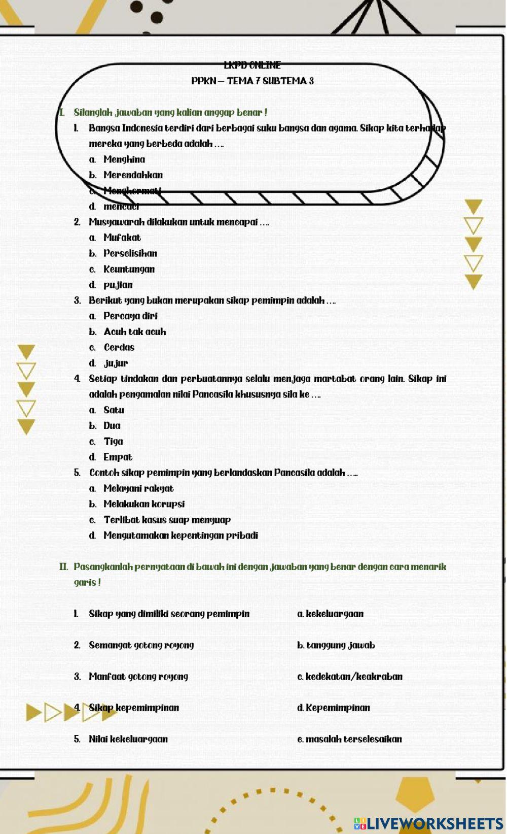 Lembar Kerja PPKn Tema 7 Subtema 3