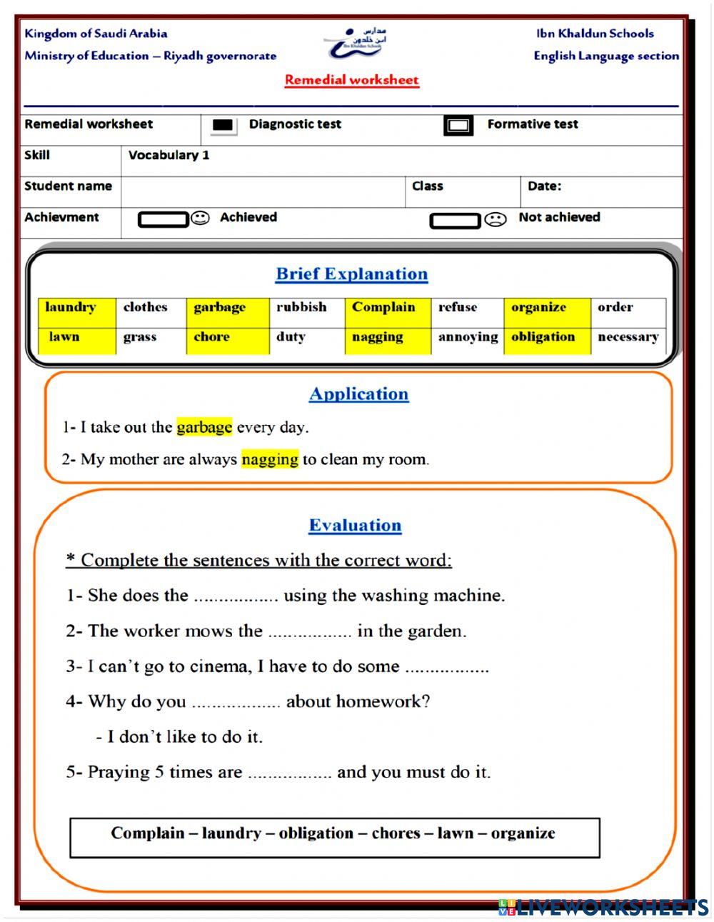G8 Remed. Worksheet vovabulary 1