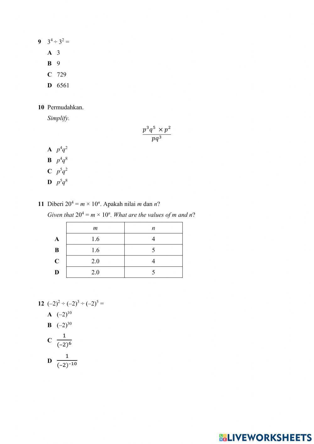 Penilaian Bab Satu : Indeks