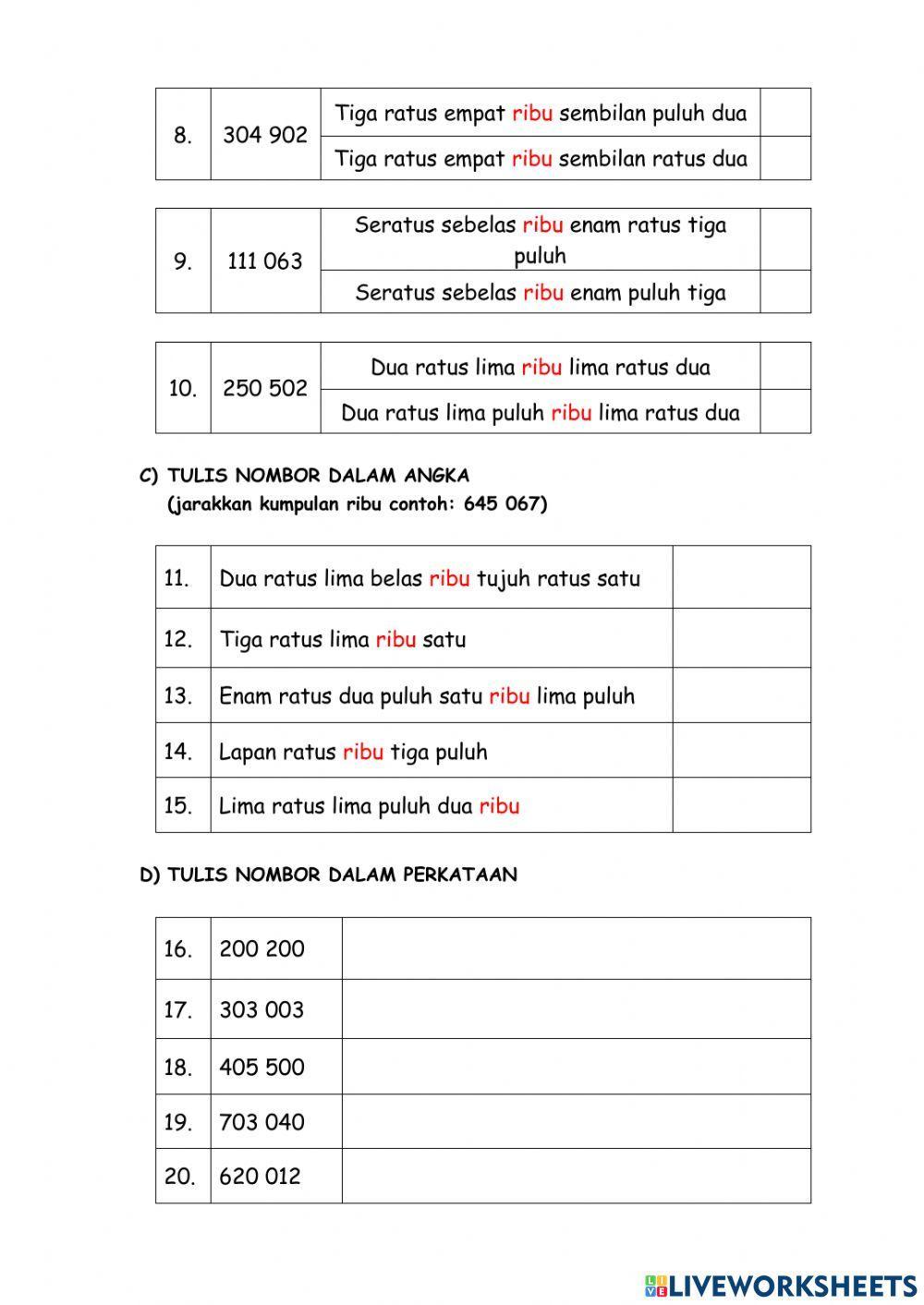 Matematik Tahun 5 (Kenal dan Tulis Nombor)