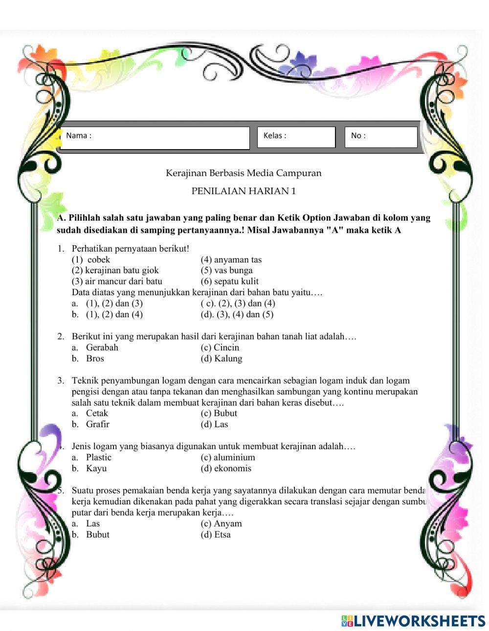 Penilaian Harian 1 Kelas 9 Semester 2