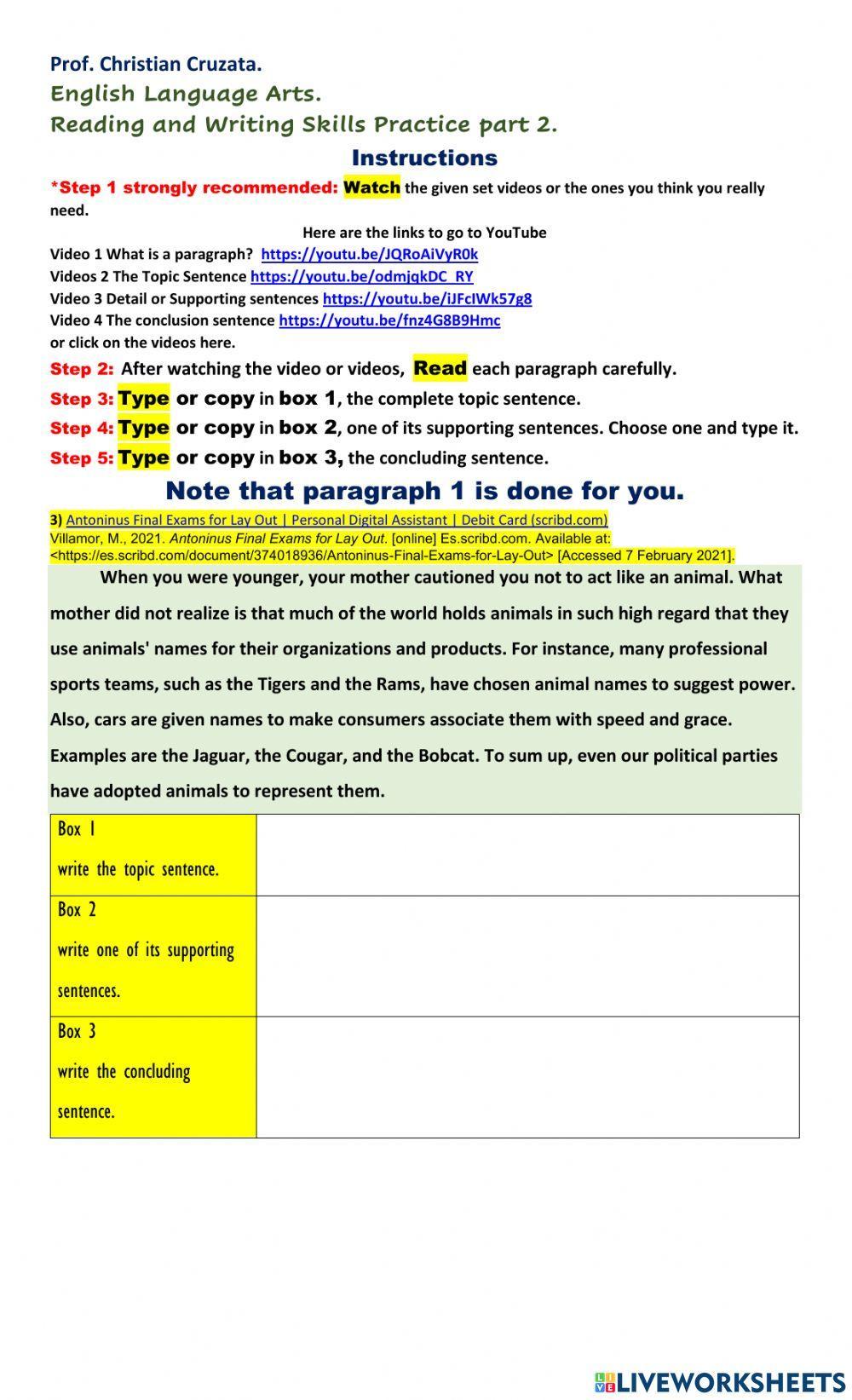 The parts of a paragraph.