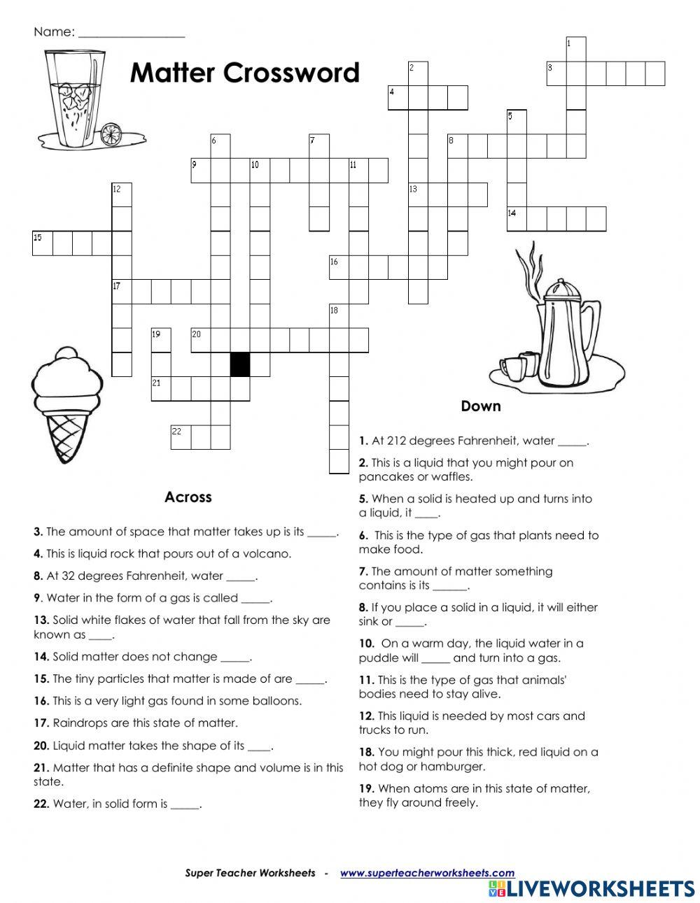 Matter Crossword 6411017 rayandpam Live Worksheets